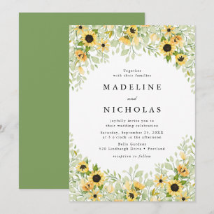 Watercolor Sunflowers & Greenery Wedding Invitation