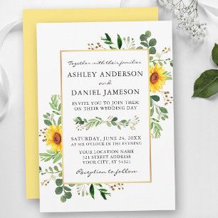 Watercolor Sunflowers Greenery Wedding Invitation