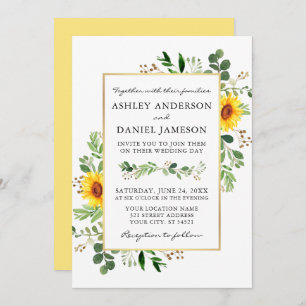 Watercolor Sunflowers Greenery Wedding Invitation