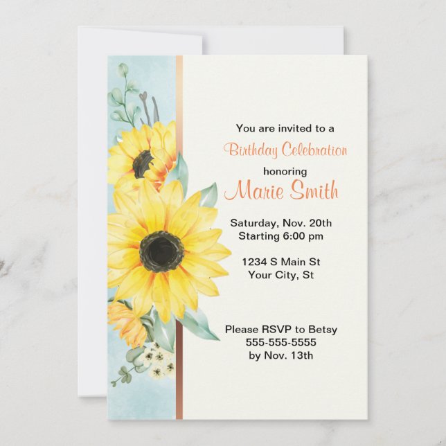 Watercolor Sunflowers Invitation (Front)