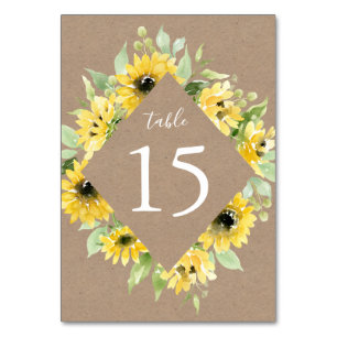 Watercolor Sunflowers Kraft Paper   Wedding Table Number