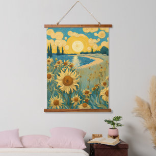 Watercolor Sunflowers Landscape in Van Gogh Style Hanging Tapestry