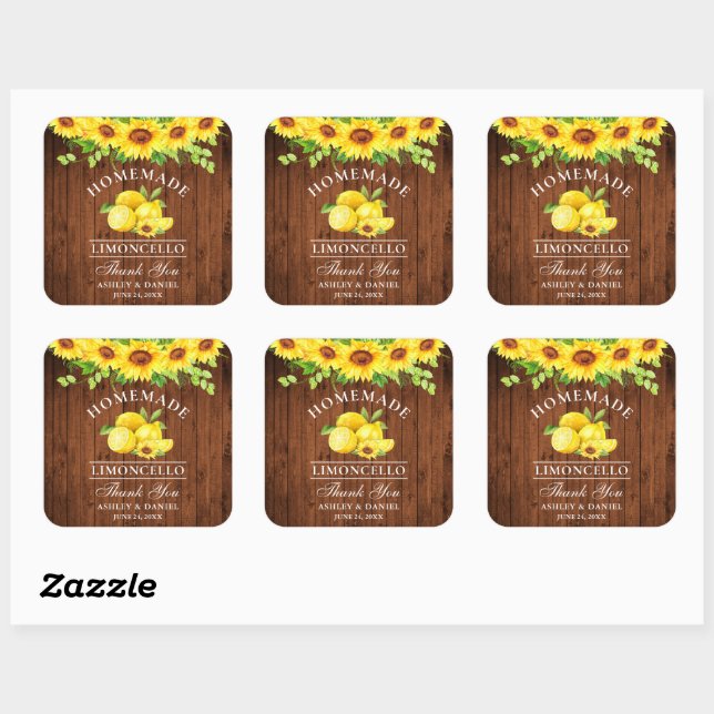 Watercolor Sunflowers Lemons Limoncello Wood Square Sticker (Sheet)