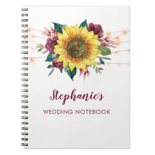 Watercolor Sunflowers Lights Personalised Wedding Notebook