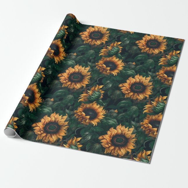 Watercolor Sunflowers (Lush) Wrapping Paper (Unrolled)