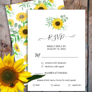 Watercolor Sunflowers Menu Choice RSVP Card