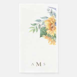 Watercolor  Sunflowers Monogram II Napkin