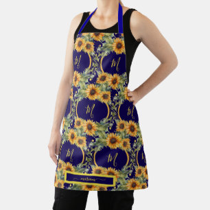 Watercolor Sunflowers Monogram Van Gogh Style  Apron