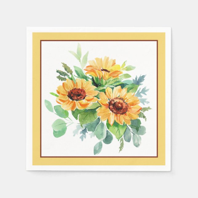Watercolor sunflowers  napkin (Front)