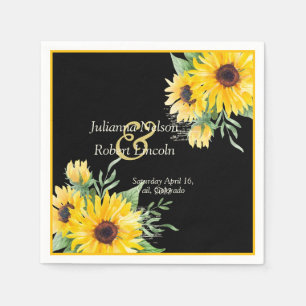 Watercolor sunflowers on black wedding   classic r napkin