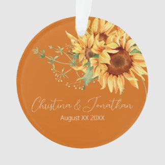 Watercolor Sunflowers on Burnt Orange Ornament