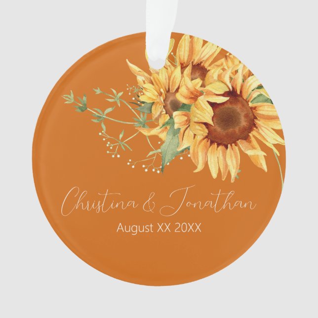 Watercolor Sunflowers on Burnt Orange Ornament (Front)