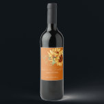Watercolor Sunflowers on Burnt Orange Wine Label<br><div class="desc">These romantic wedding wine bottle labels feature a floral design. The background is an elegant burnt orange colour,  accented with golden watercolor sunflowers. A delicate wild bouquet is pictured at the top,  with the names of the couple and wedding date printed below.</div>