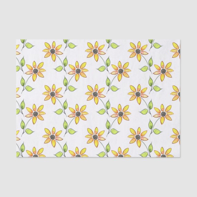 Watercolor Sunflowers Pattern Tissue Paper (Front)