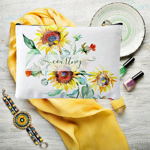 Watercolor sunflowers personalised    accessory pouch