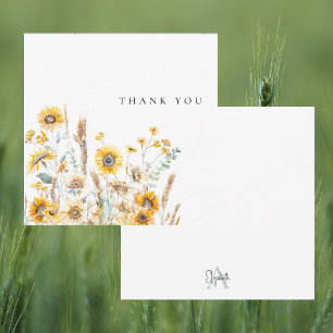 Watercolor Sunflowers Personalised Blank Thank You Card