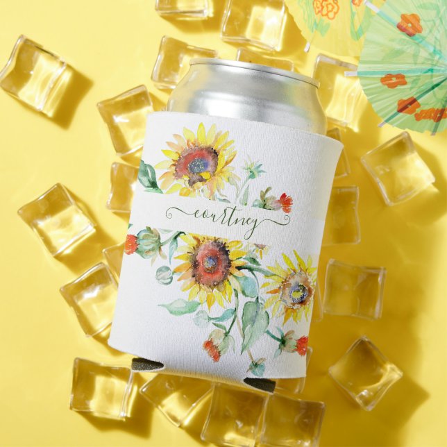 Watercolor sunflowers personalised    can cooler (In Situ Summer)