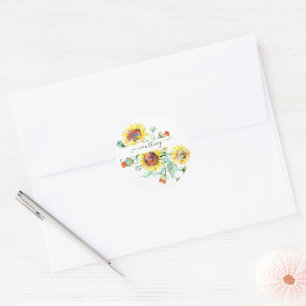 Watercolor sunflowers personalised   classic round sticker