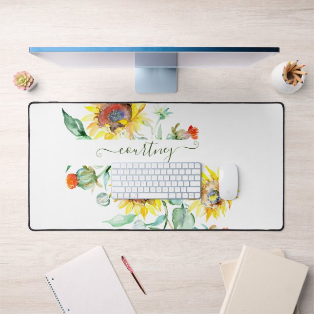 Watercolor sunflowers personalised    desk mat (Office 1)