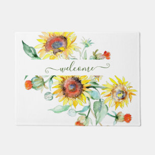 Watercolor sunflowers personalised doormat
