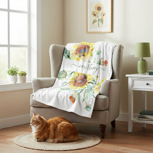 Watercolor sunflowers personalised    fleece blanket