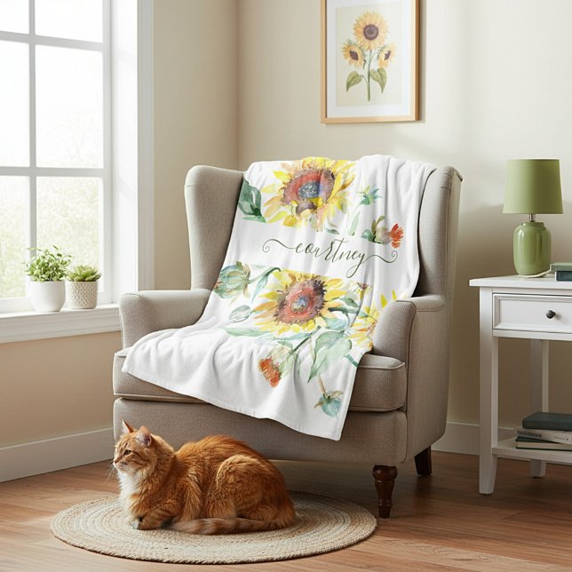 Watercolor sunflowers personalised    fleece blanket (Creator Uploaded)