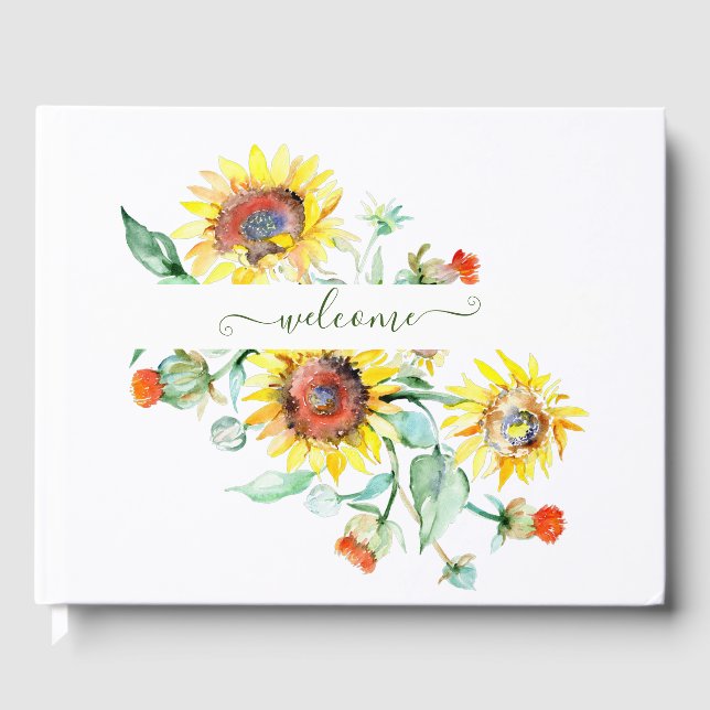 Watercolor sunflowers personalised    guest book (Front)