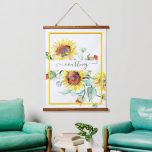 Watercolor sunflowers personalised hanging tapestry