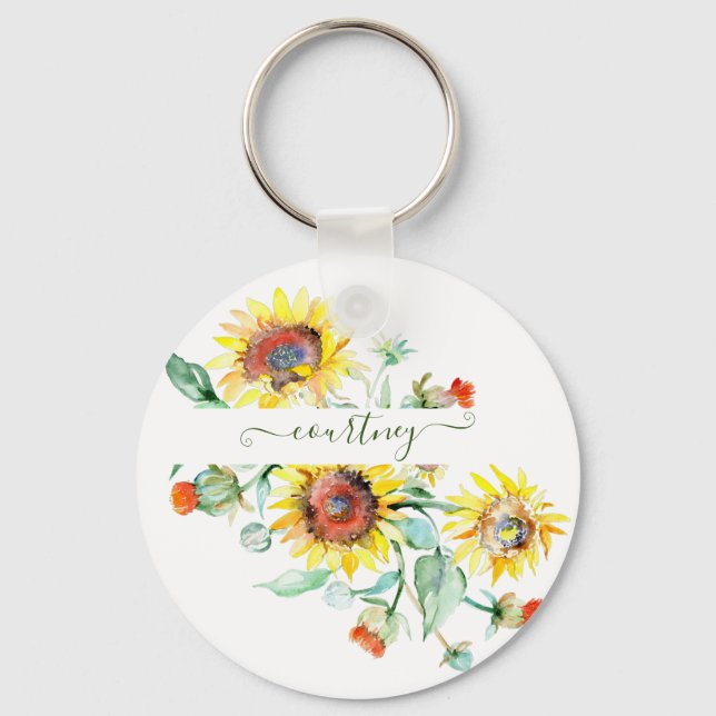 Watercolor sunflowers personalised   key ring (Front)