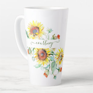 Watercolor sunflowers personalised    latte mug
