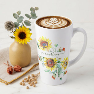 Watercolor sunflowers personalised    latte mug