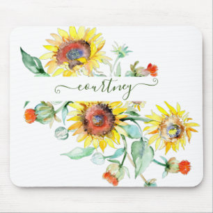 Watercolor sunflowers personalised mouse mat
