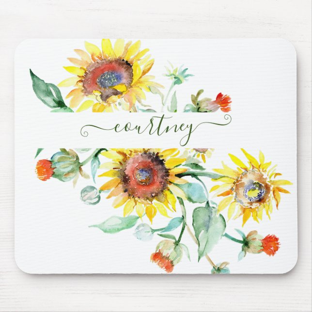 Watercolor sunflowers personalised    mouse mat (Front)