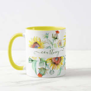 Watercolor sunflowers personalised mug