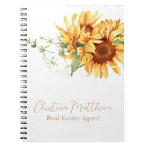 Watercolor Sunflowers Personalised Name Notebook