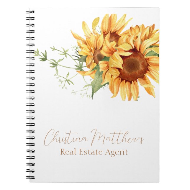 Watercolor Sunflowers Personalised Name Notebook (Front)
