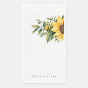 Watercolor Sunflowers Personalised Names Wedding Napkin