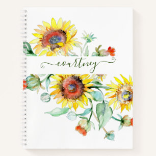 Watercolor sunflowers personalised notebook