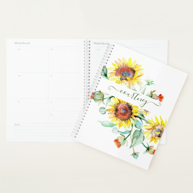 Watercolor sunflowers personalised    planner (Display)