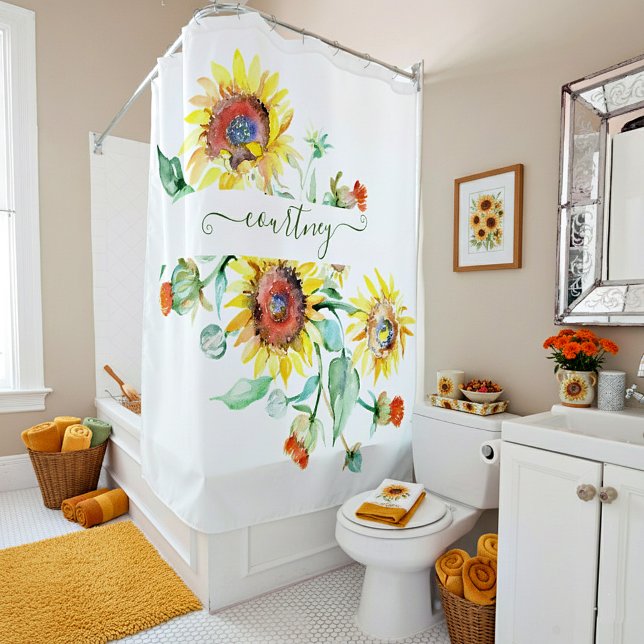 Watercolor sunflowers personalised    shower curtain (Creator Uploaded)