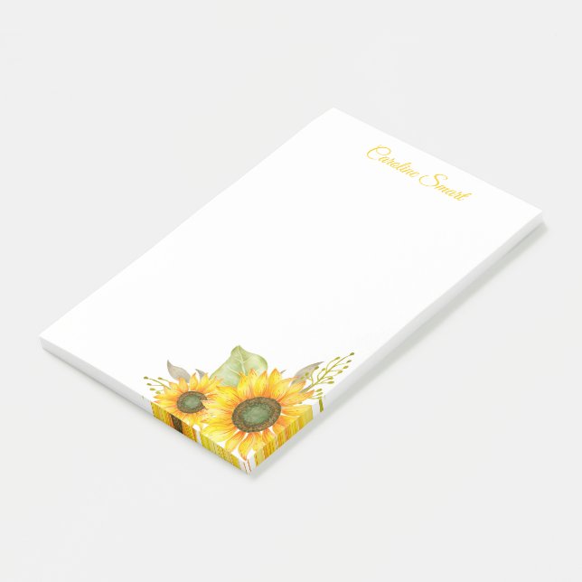 Watercolor Sunflowers Personalised Stationery Post-it Notes (Angled)