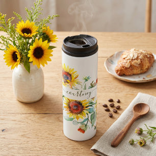 Watercolor sunflowers personalised    thermal tumbler