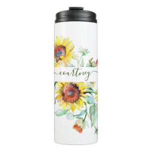 Watercolor sunflowers personalised    thermal tumbler