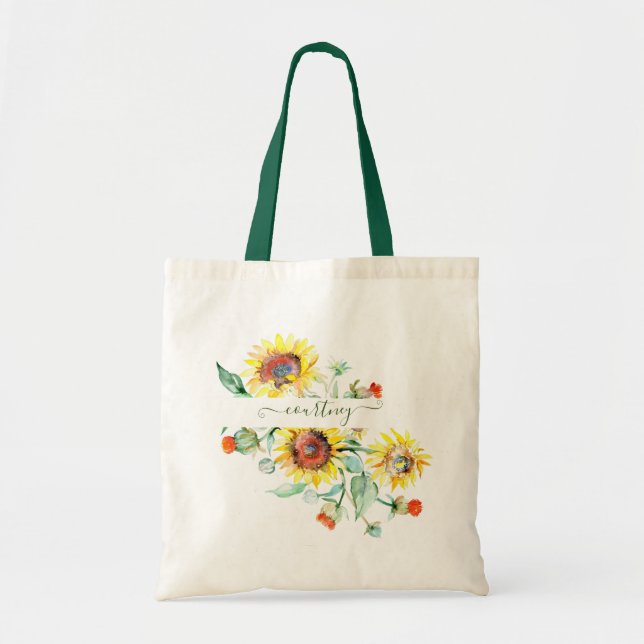 Watercolor sunflowers personalised    tote bag (Front)