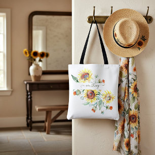 Watercolor sunflowers personalised    tote bag