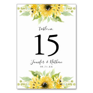 Watercolor Sunflowers   Personalised Wedding Table Number