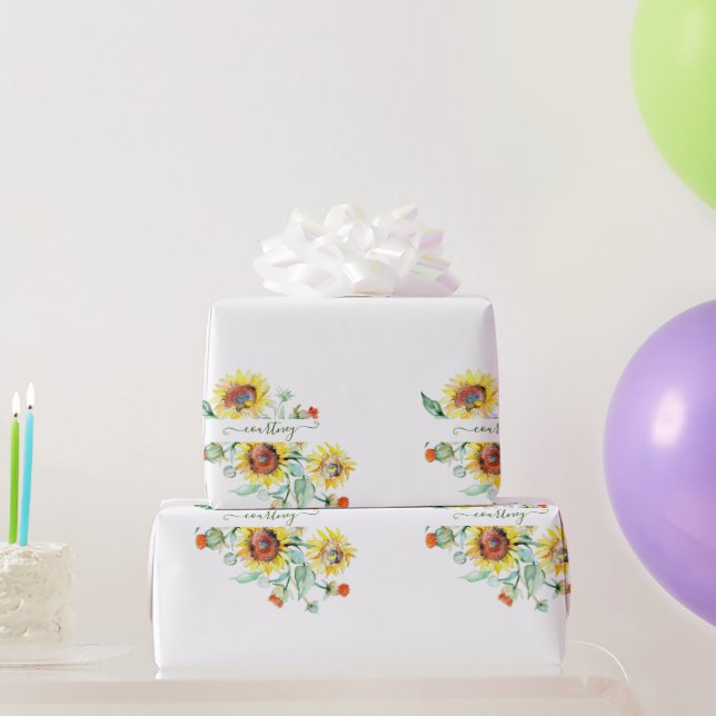 Watercolor sunflowers personalised   wrapping pape wrapping paper (Party Gifts)