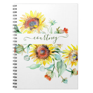 Watercolor sunflowers personalized notebook