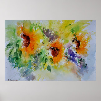 watercolor sunflowers poster