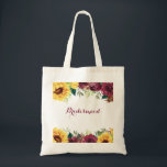 Watercolor Sunflowers Rustic Floral Bridesmaid Tote Bag<br><div class="desc">This tote bag features a watercolor floral design with sunflowers,  burgundy roses and green foliage leaves. You can personalise it with a name. Please visit our store or our collection pages for more products featuring this design that you can customise for your needs.</div>